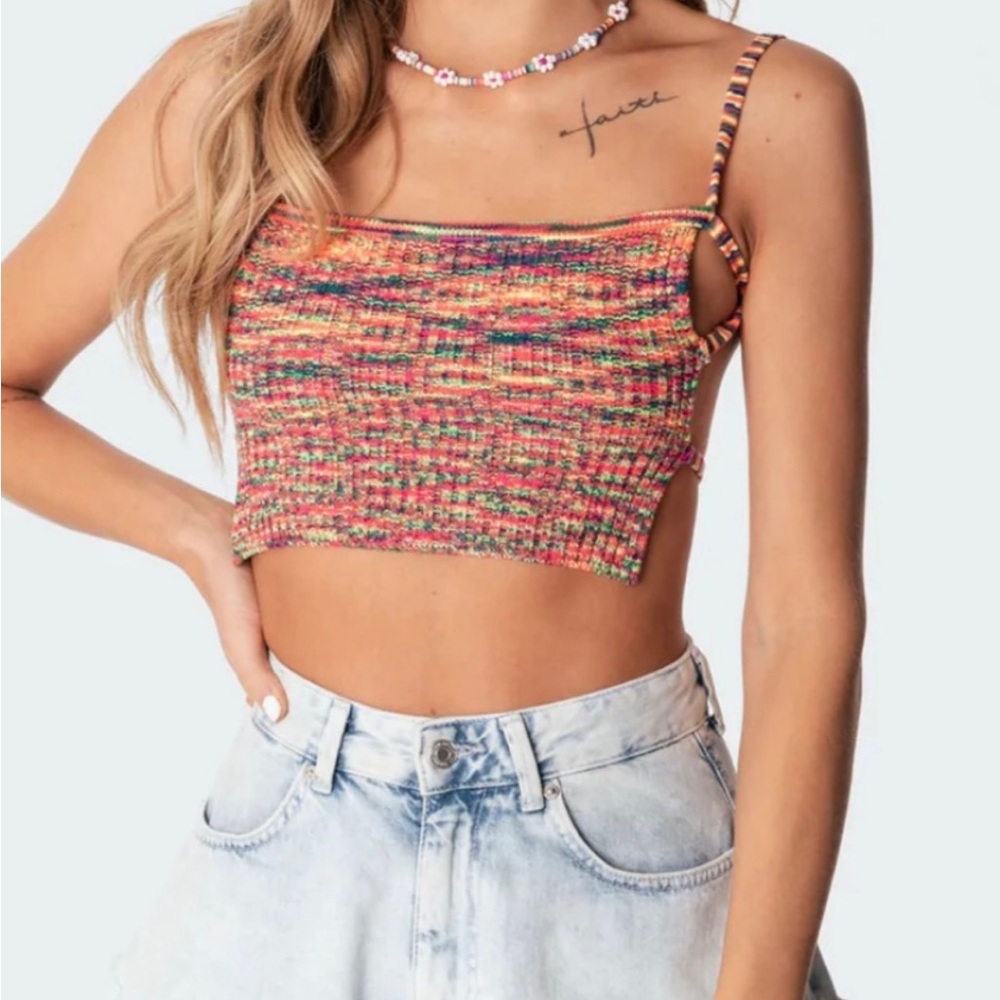 Edikted Selina Rainbow Knitted Open-Back Crop Top